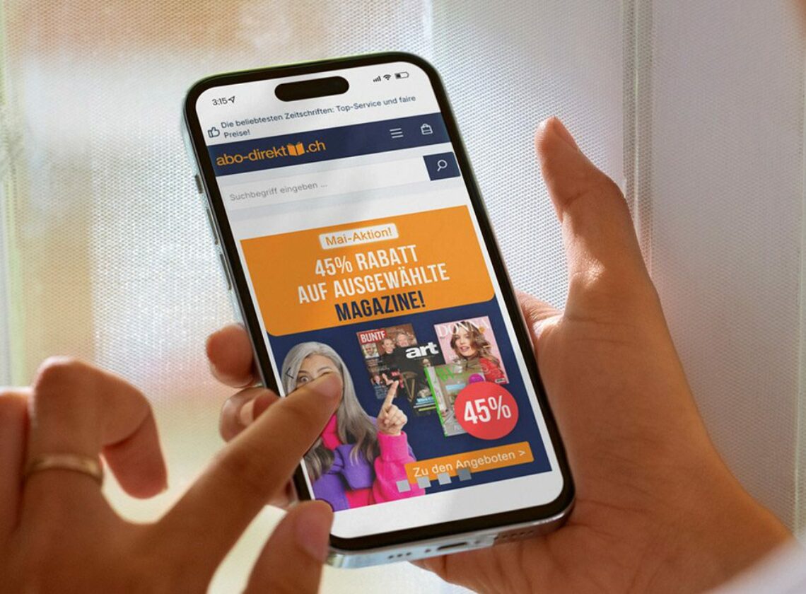 Ansichts eines Smartphones mit der Internetseite "abo-direkt.ch"