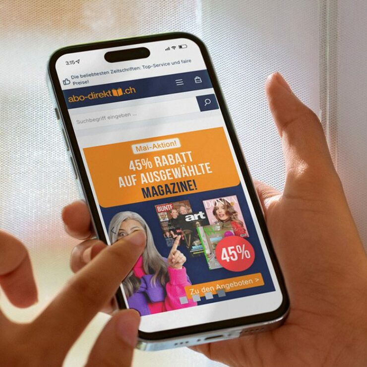 Ansichts eines Smartphones mit der Internetseite "abo-direkt.ch"