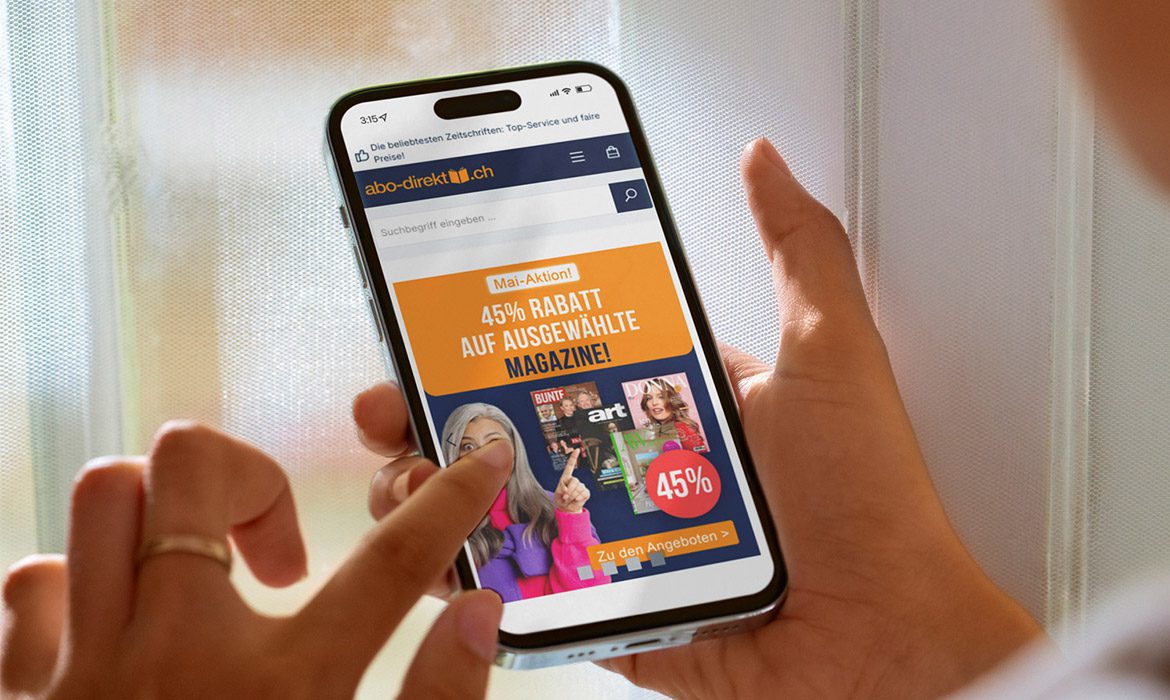 Ansichts eines Smartphones mit der Internetseite "abo-direkt.ch"