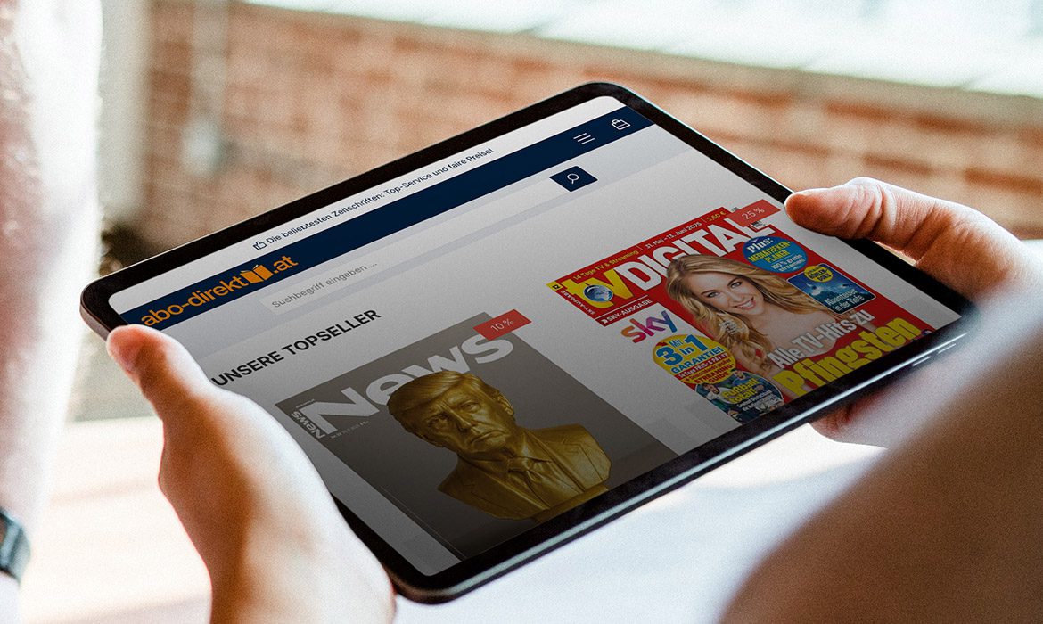 Ansichts eines Tablets mit der Internetseite "abo-direkt.at"