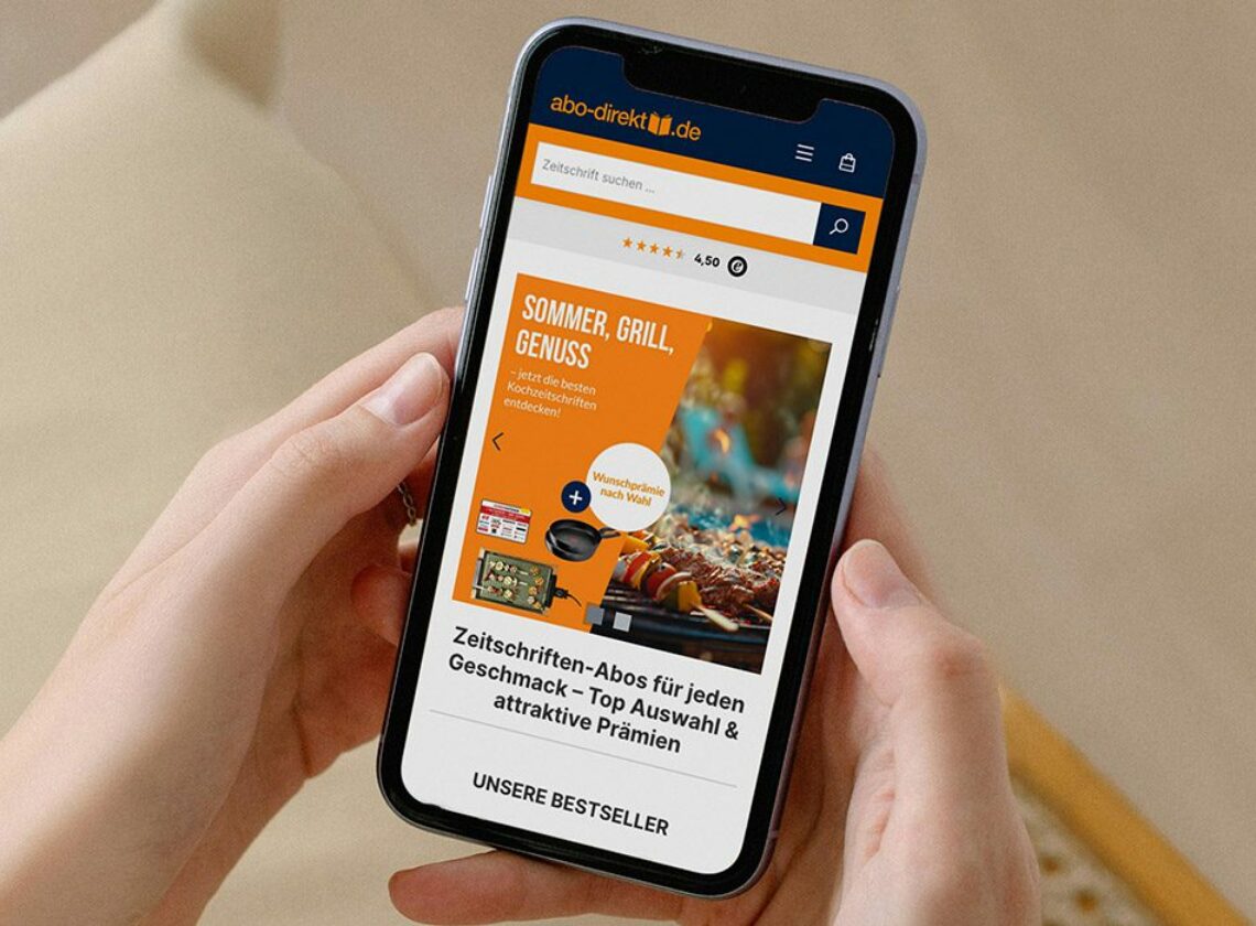 Ansichts eines Smartphones mit der Internetseite "abo-direkt.de"