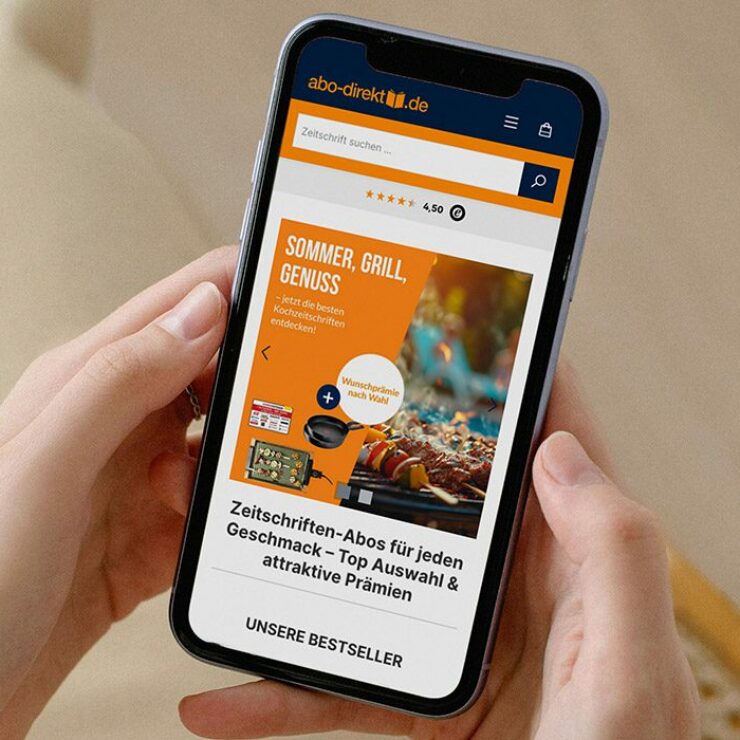 Ansichts eines Smartphones mit der Internetseite "abo-direkt.de"