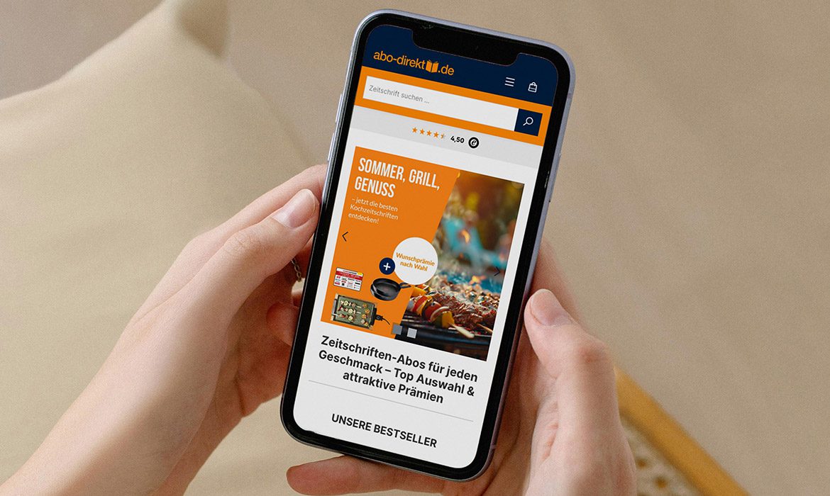Ansichts eines Smartphones mit der Internetseite "abo-direkt.de"